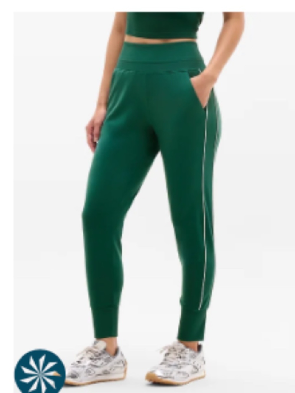 Athleta Venice High Rise Track Stripe Jogger Large Petite Emerald Green
